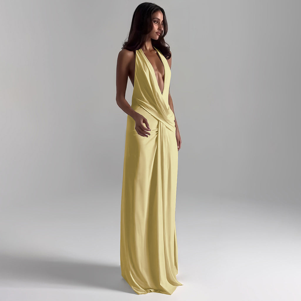 Strapless Backless Deep-V-neck Sexy Slit Dress