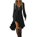Retro V-neck Lace-up Dress In European And American Style