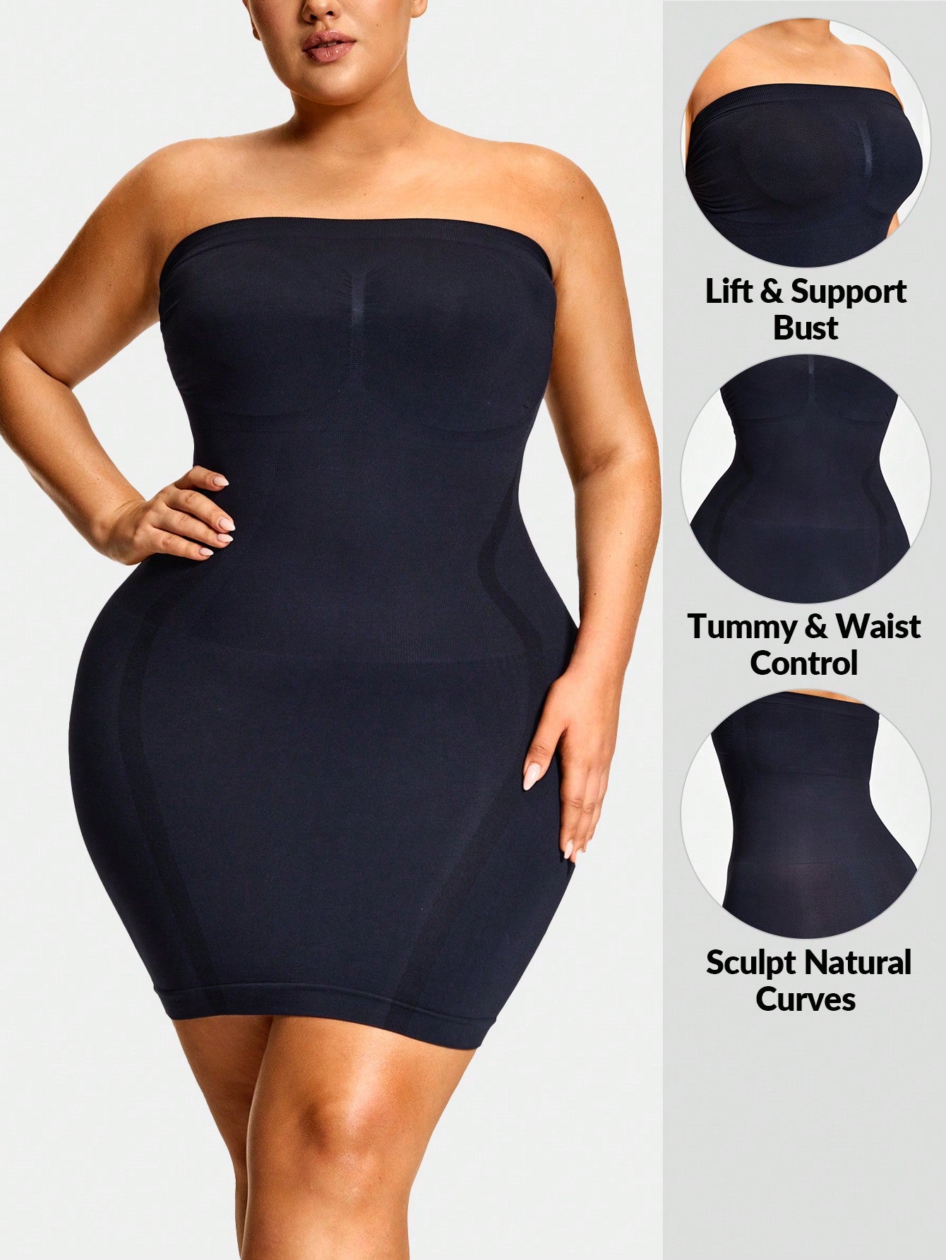Strapless Full Body Shapewear Dress - Bust Lift, Tummy Control & Natural Butt Enhancement