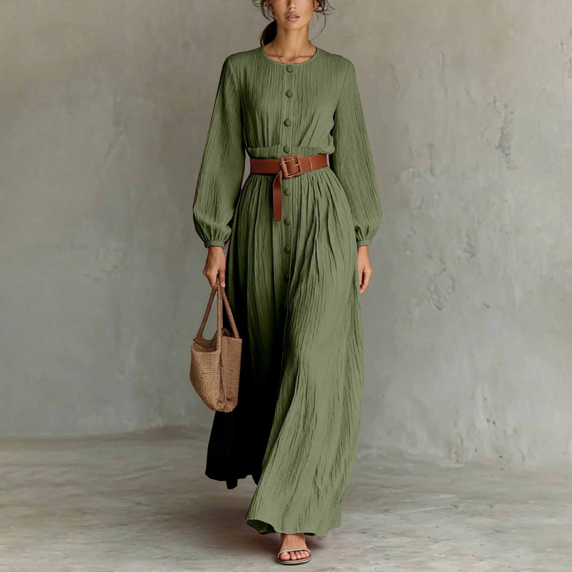 Elegant Long-sleeve Button-up Dressbestseller