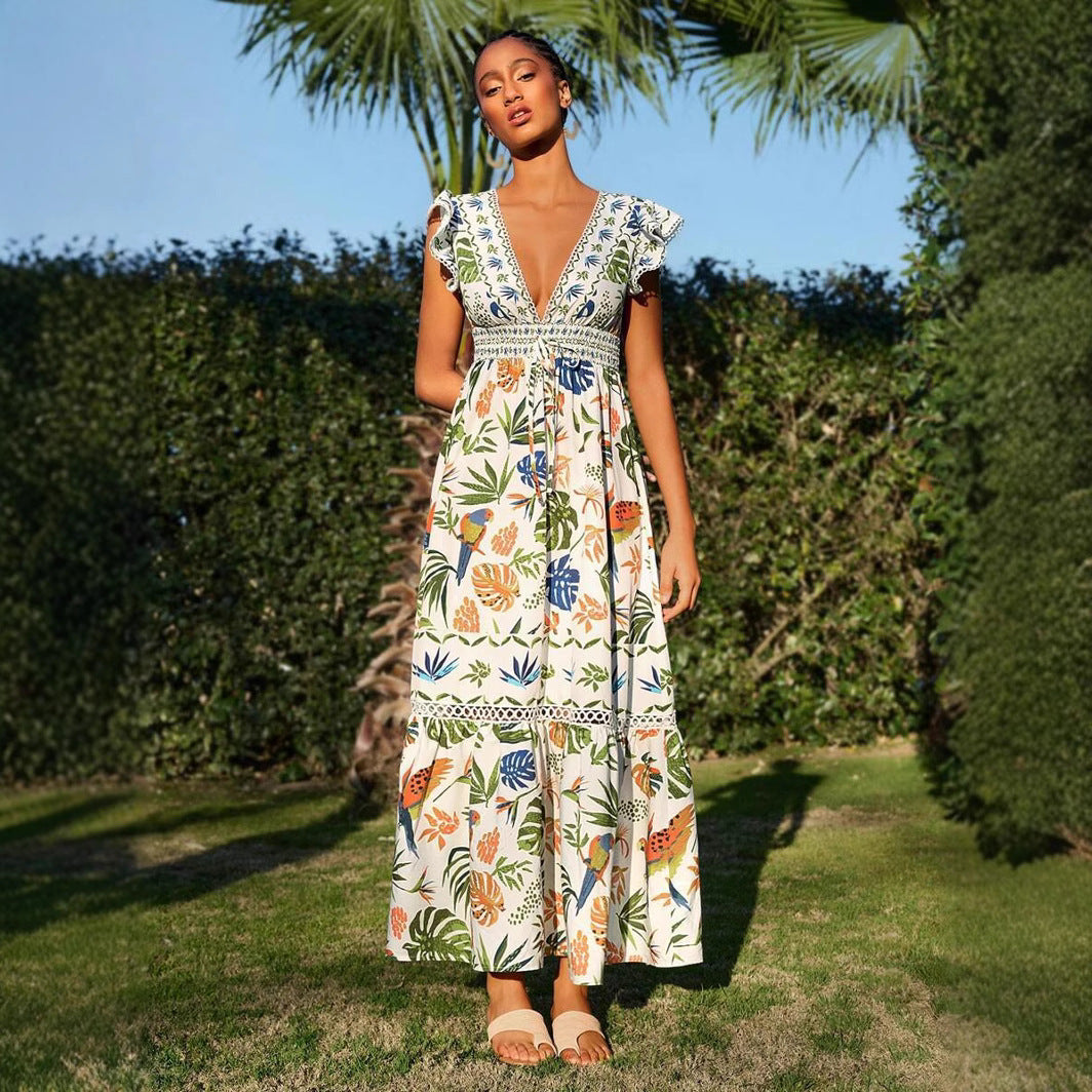 Ladies Summer Holiday Dress With Ruffle-Trimmed Sleeves For A Casual Look