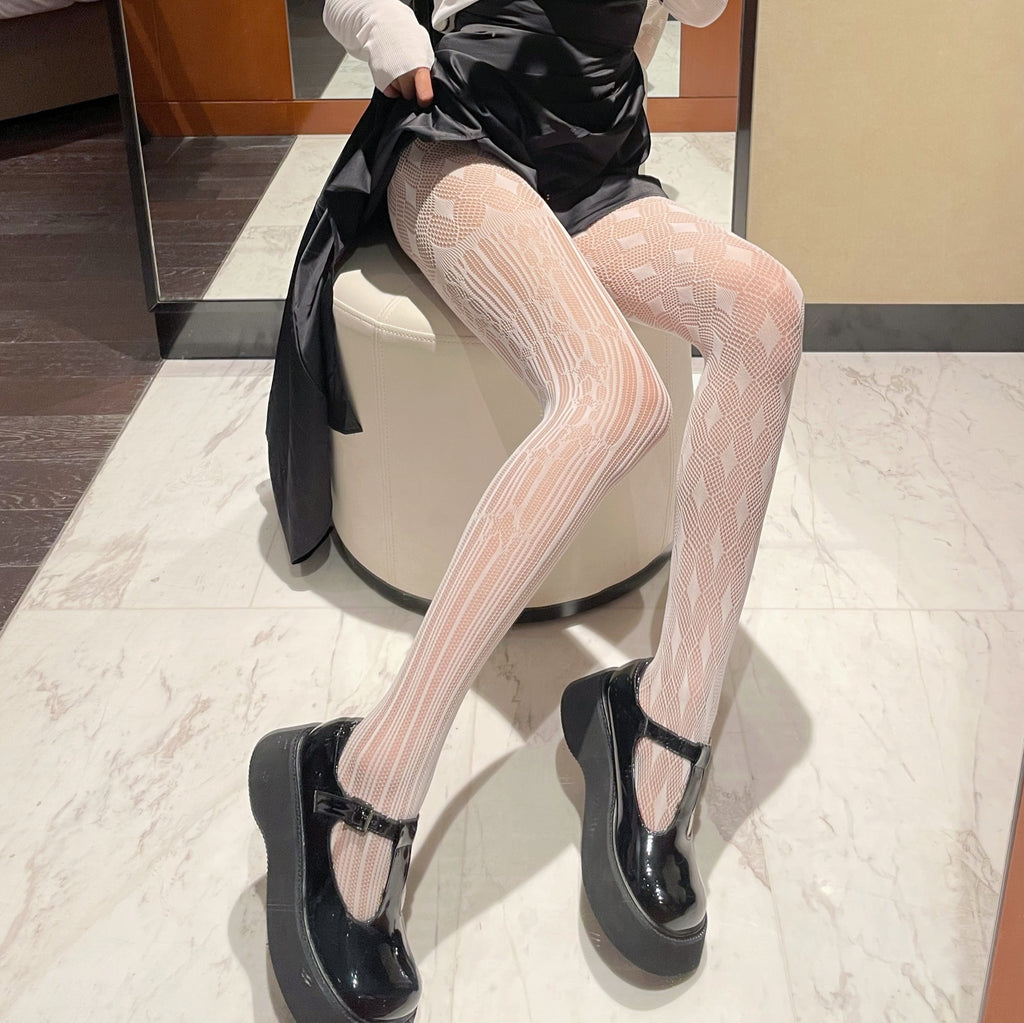 New Design Sense Kuro Brand Wind Ab Lace Mesh Stockings Sweet Cool Dark Lolita White Black Stockings Pantyhose