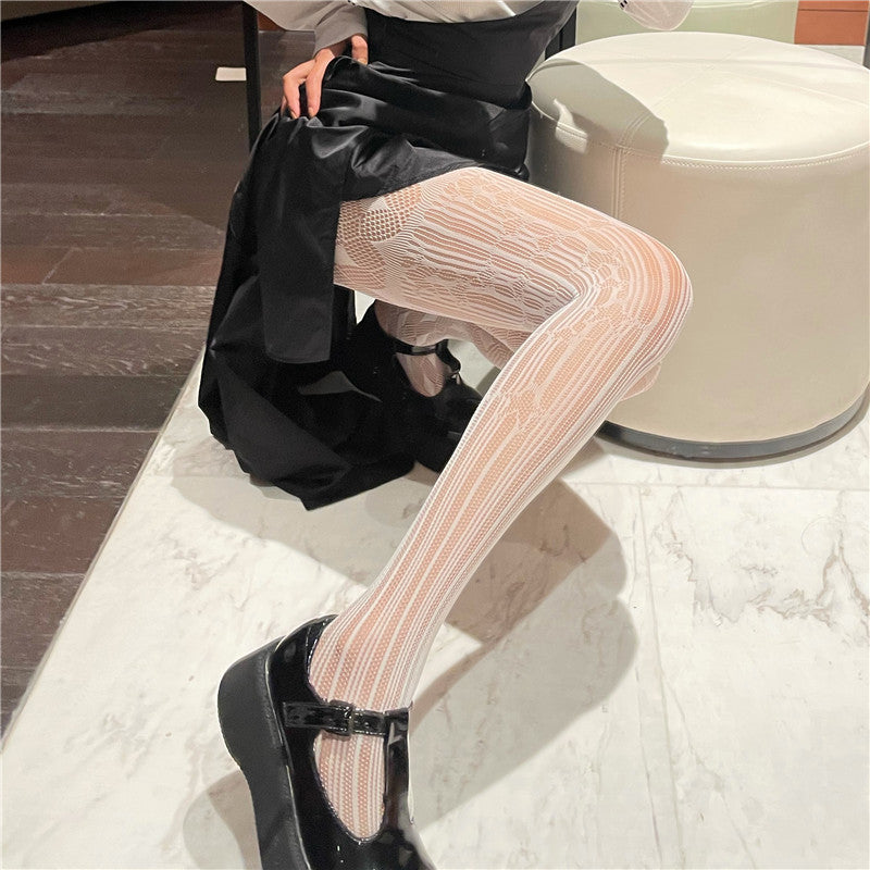 New Design Sense Kuro Brand Wind Ab Lace Mesh Stockings Sweet Cool Dark Lolita White Black Stockings Pantyhose