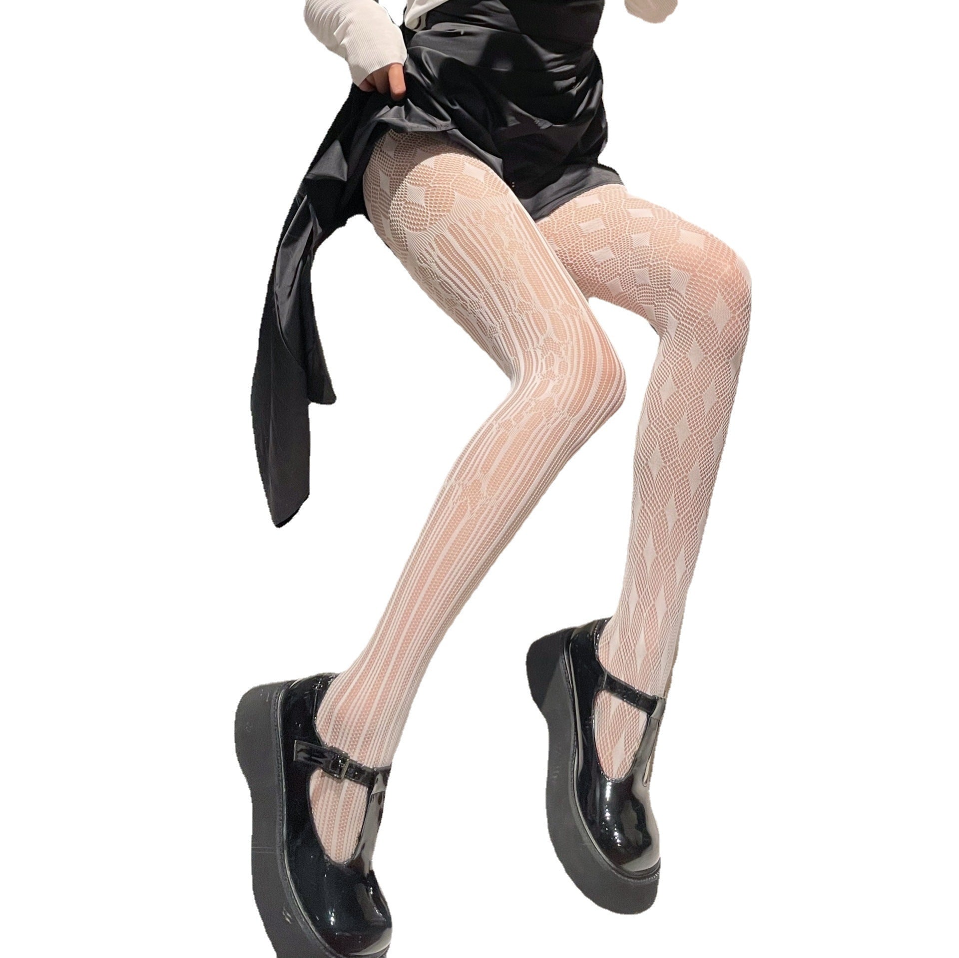 New Design Sense Kuro Brand Wind Ab Lace Mesh Stockings Sweet Cool Dark Lolita White Black Stockings Pantyhose