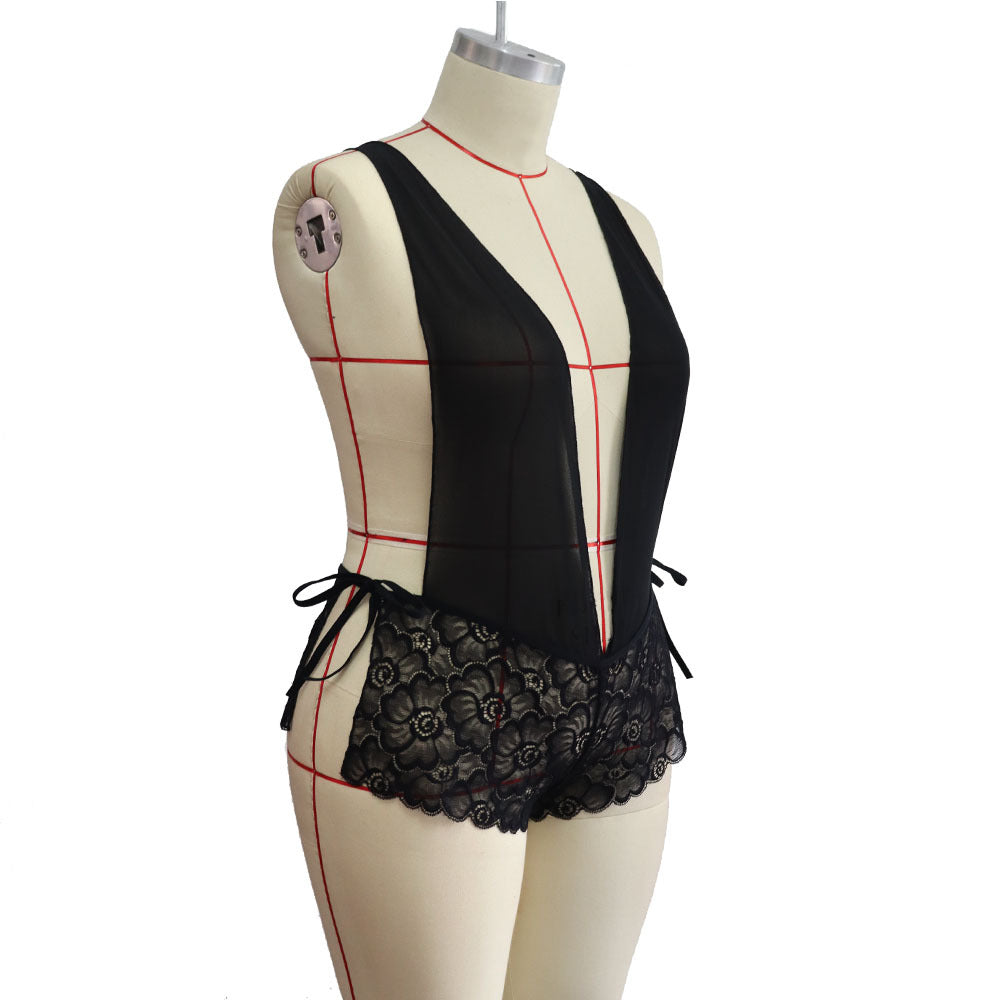 Plus Size Sexy Lingerie Women Lace See-Through Sexy One-Piece Tights Nightdress