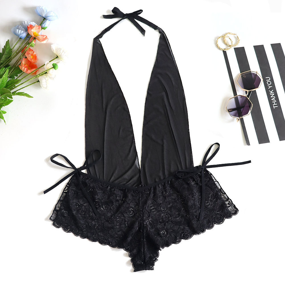Plus Size Sexy Lingerie Women Lace See-Through Sexy One-Piece Tights Nightdress