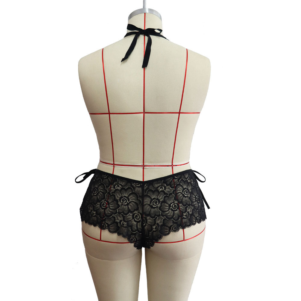 Plus Size Sexy Lingerie Women Lace See-Through Sexy One-Piece Tights Nightdress