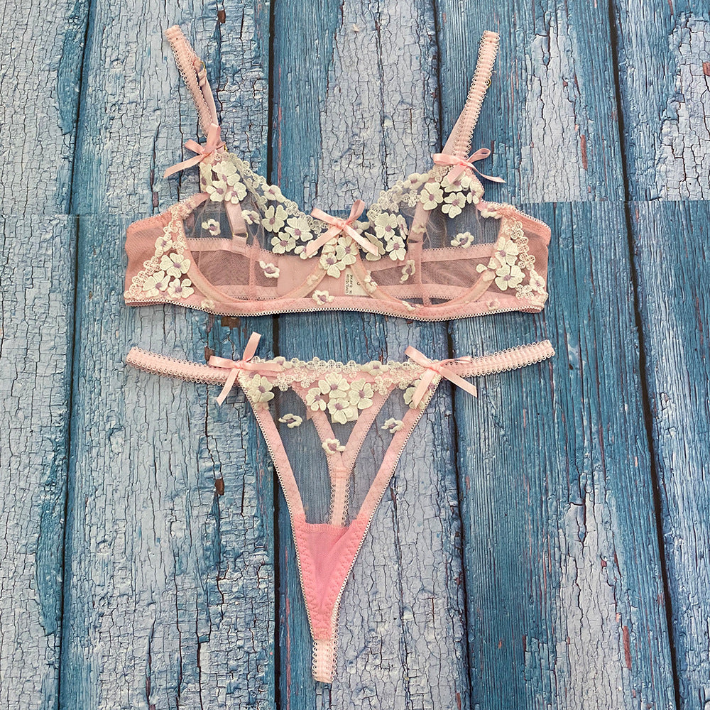 Sexy Lingerie Set Three-Dimensional Flower Embroidery Midsummer AliExpress New Sexy Female