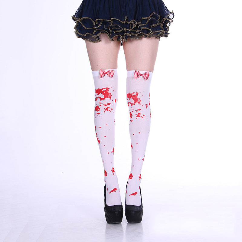 Fashion Halloween Candy Color Bowknot Stockings Costume Props