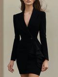 Womens Blazer Dress With Notch Lapel And Wooden Trim Earring Details