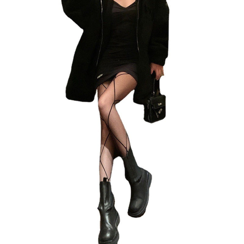 Women's Thin High-waist Diamond-shaped Fishnet Bottoming Pantyhose