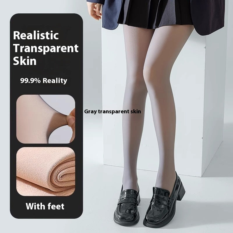 Transparent Tights Leggings Women's Black Stockings Thin Autumn And Winter Fleece-lined Thick Pantyhose
