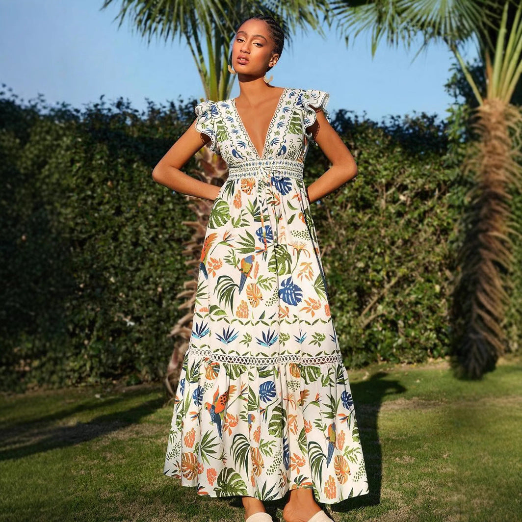 Ladies Summer Holiday Dress With Ruffle-Trimmed Sleeves For A Casual Look