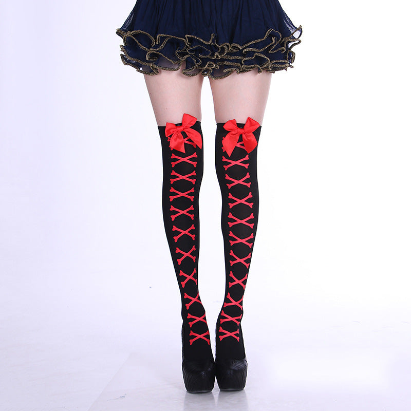 Fashion Halloween Candy Color Bowknot Stockings Costume Props
