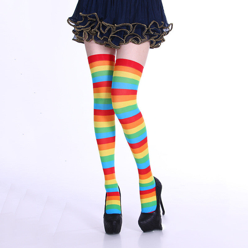 Rainbow Colorful Striped Stockings For Halloween Party