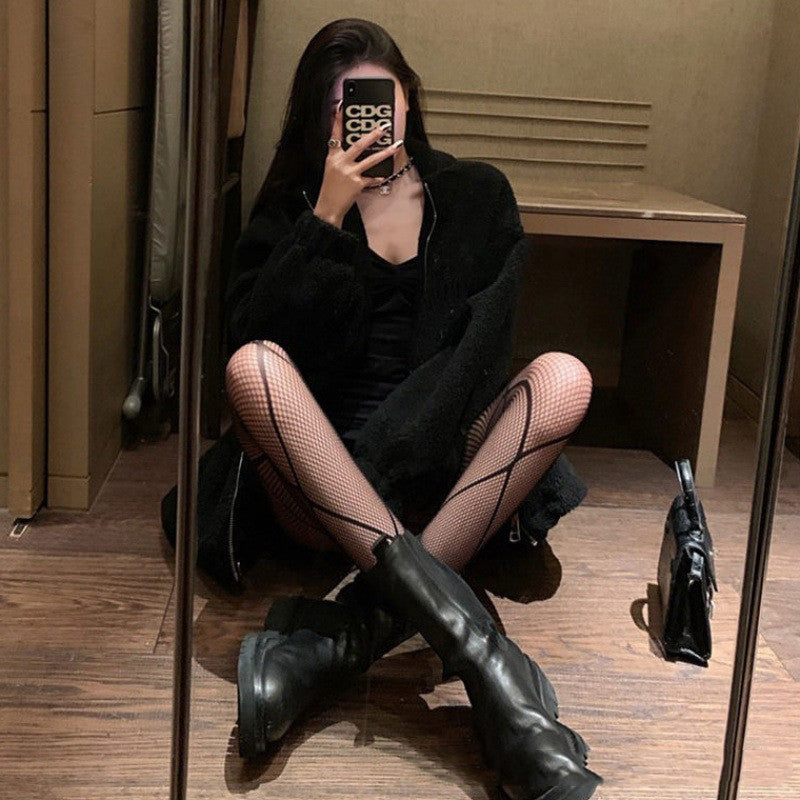 Women's Thin High-waist Diamond-shaped Fishnet Bottoming Pantyhose