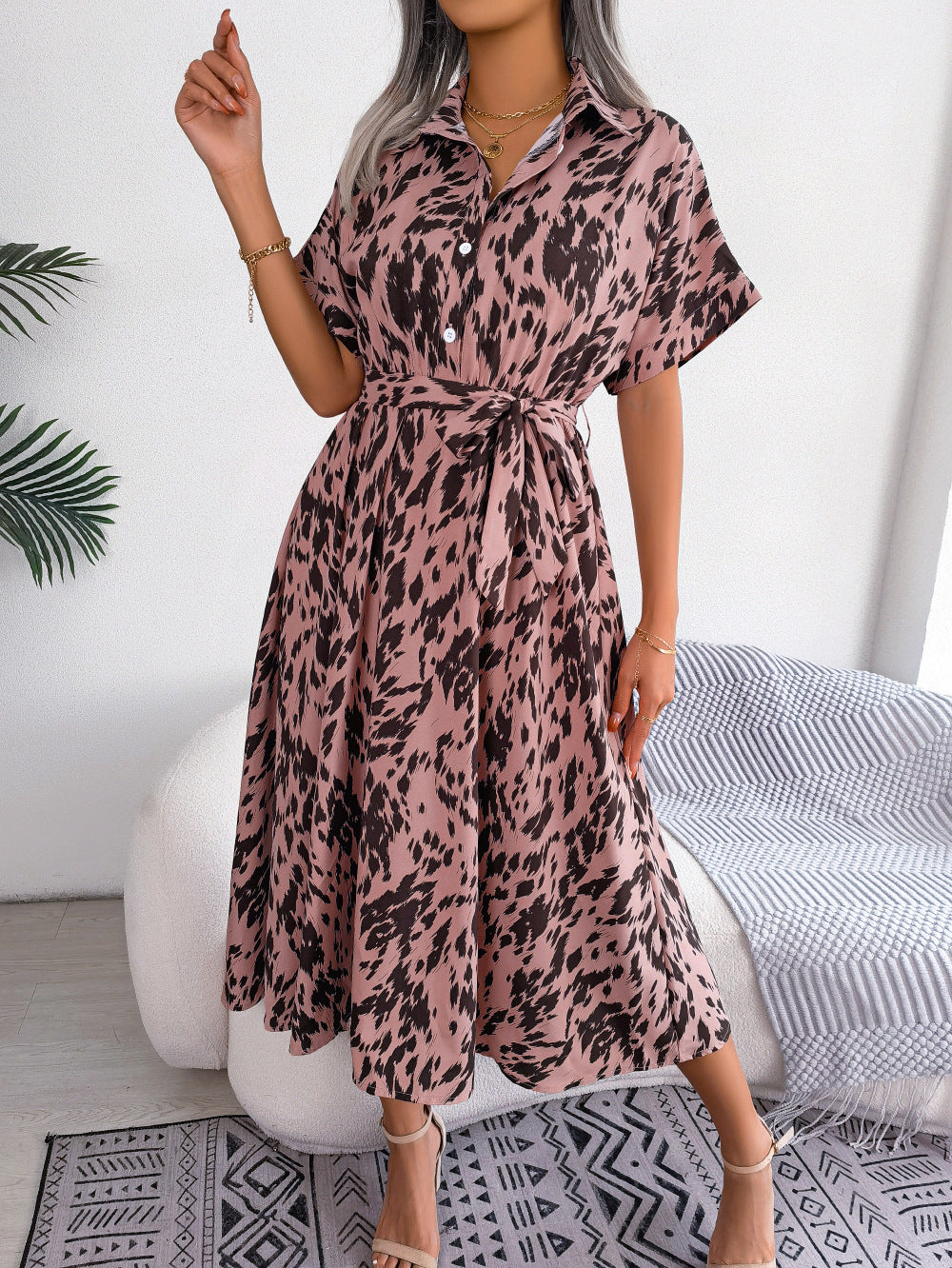 V-neck Bohemian Long Short-sleeve Dress