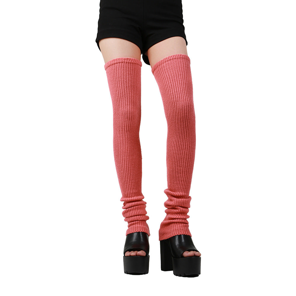 Thigh High Sock Thick Stripes Vertical Stripes Solid Color Hair Stockings