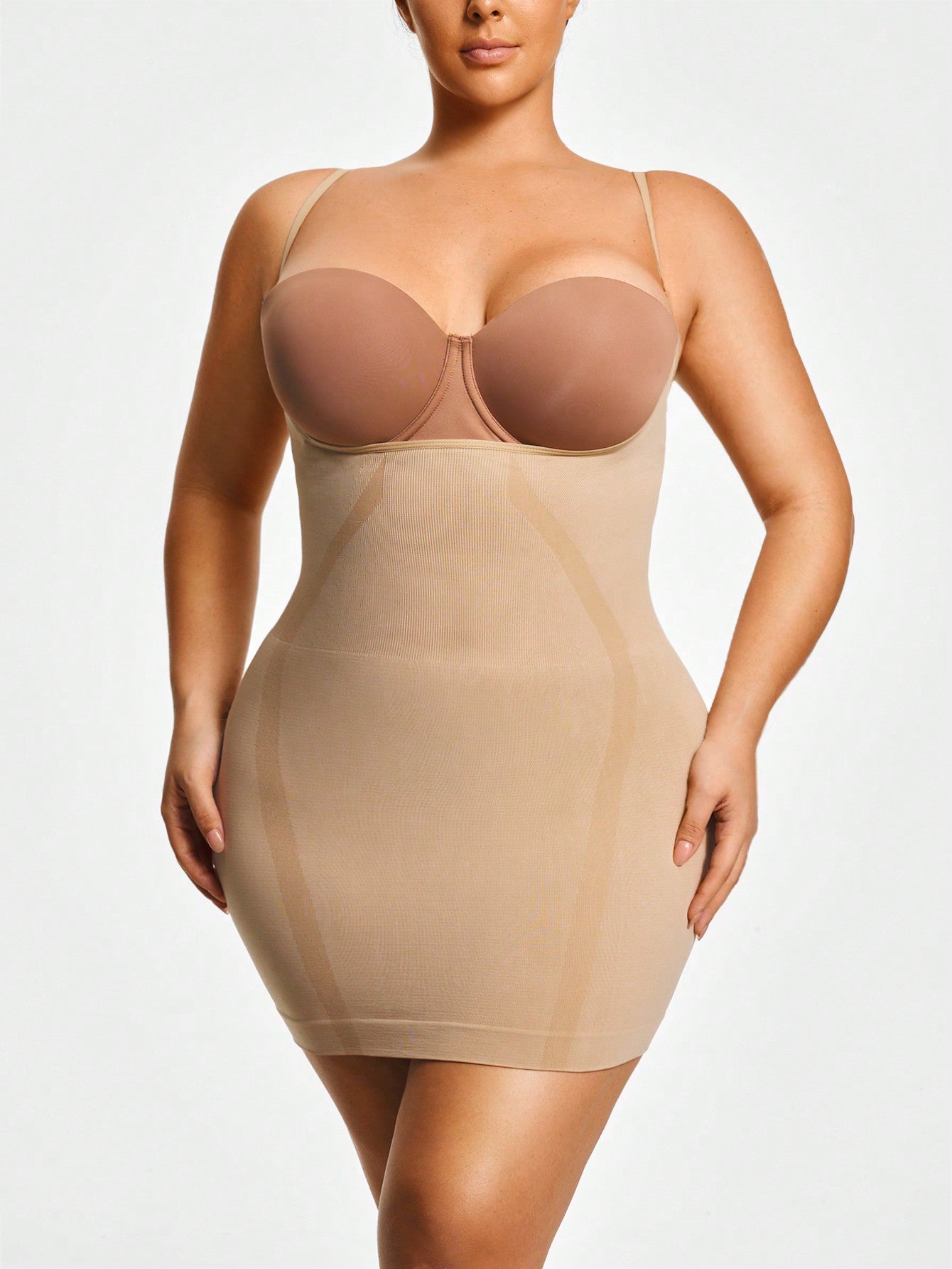 Women's Firm Control Full Coverage Shapewear Dress - Open-Bust Design With Adjustable Straps