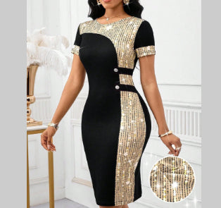 Womens Plus-Size Elegant And Stylish Sequin Sexy Bodycon Dress