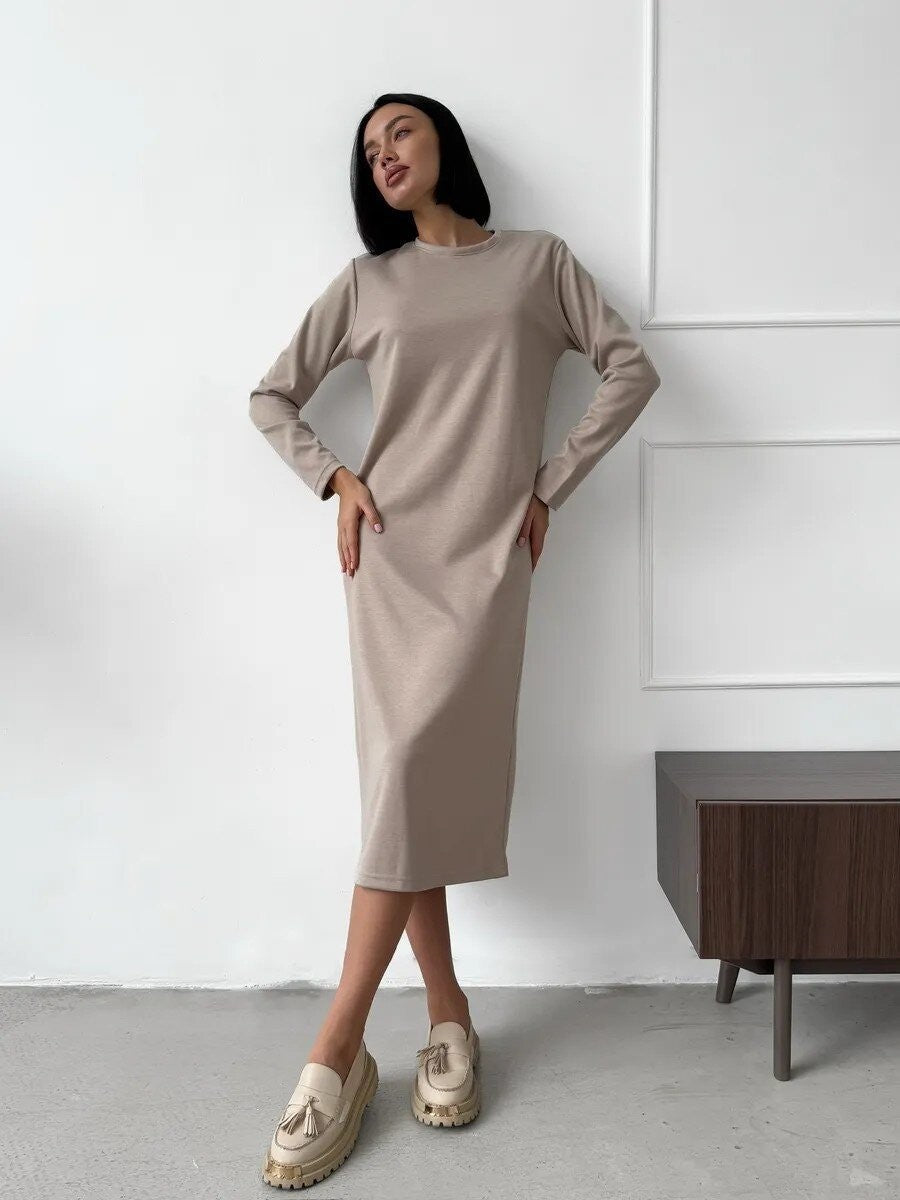 Fashionable Long-sleeved Hip Skirt With Draped Detailing