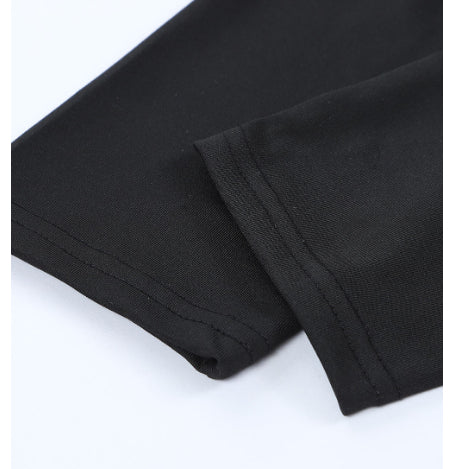 Black Solid Color High Waist Ripped Leggings