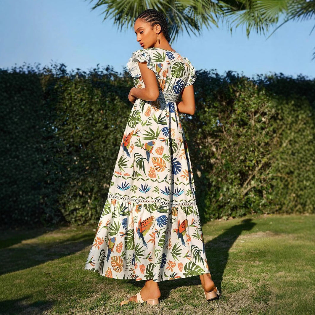 Ladies Summer Holiday Dress With Ruffle-Trimmed Sleeves For A Casual Look