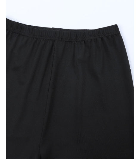 Black Solid Color High Waist Ripped Leggings