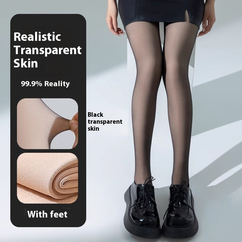 Transparent Tights Leggings Women's Black Stockings Thin Autumn And Winter Fleece-lined Thick Pantyhose