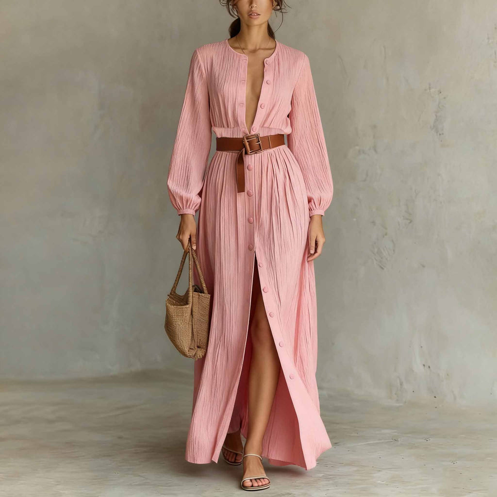 Elegant Long-sleeve Button-up Dressbestseller