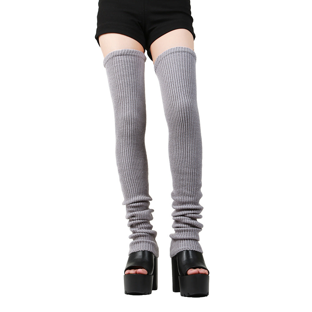 Thigh High Sock Thick Stripes Vertical Stripes Solid Color Hair Stockings