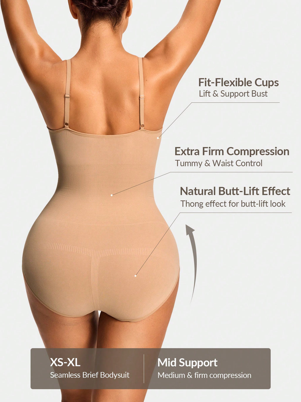 Adjustable Strap Full Body Shapewear Bodysuit - Bust Lift, Tummy Control & Butt Enhancement