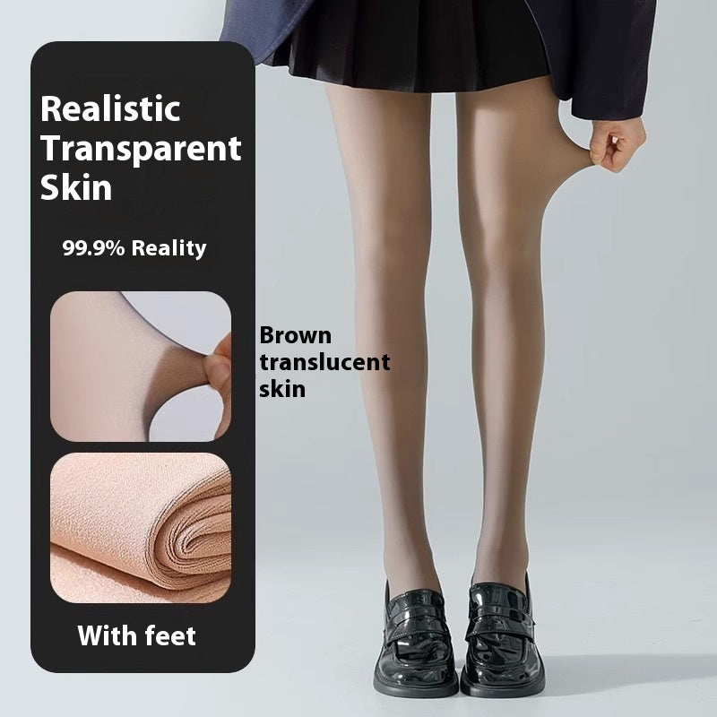 Transparent Tights Leggings Women's Black Stockings Thin Autumn And Winter Fleece-lined Thick Pantyhose
