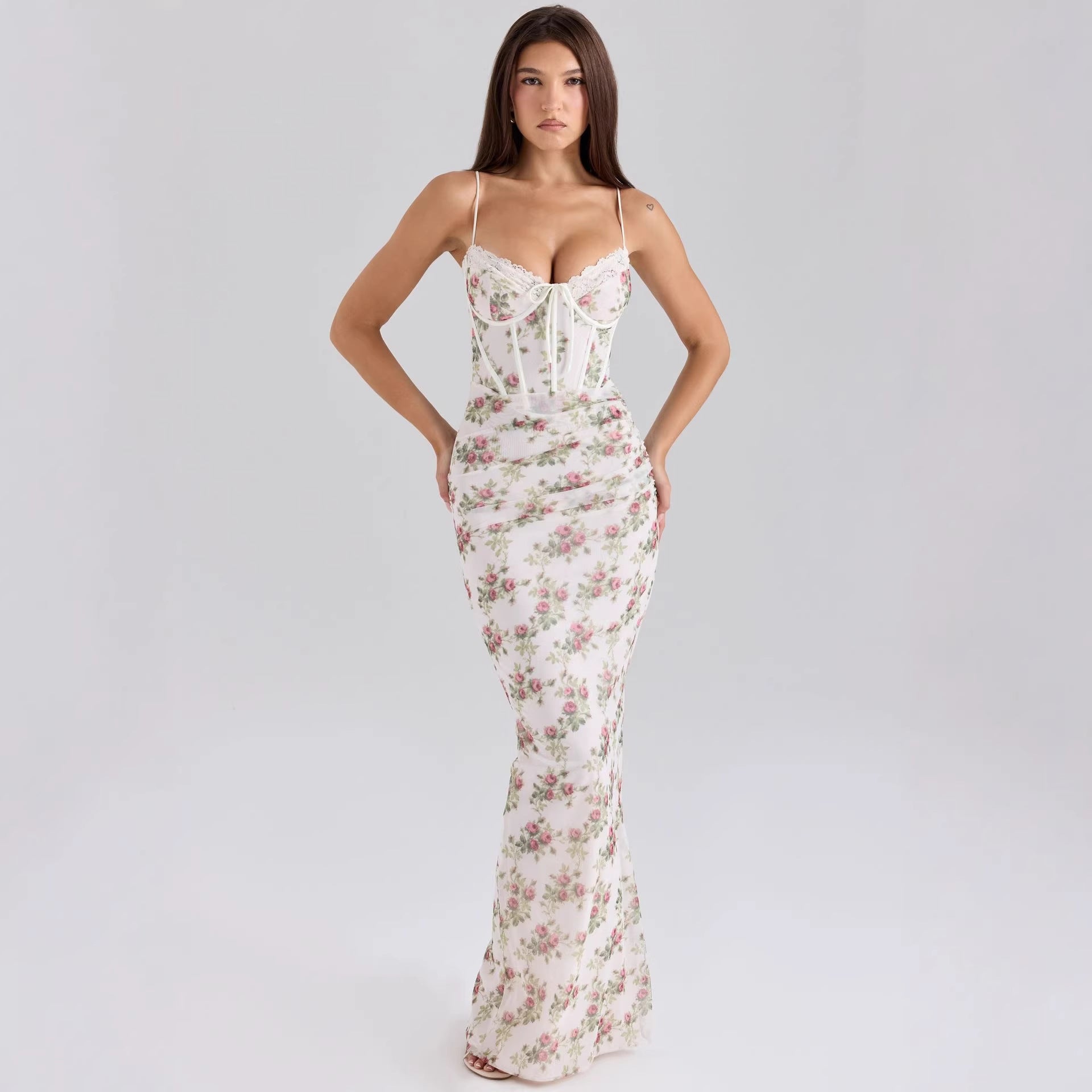 Summer Floral Print Slim-fit Lace Dress