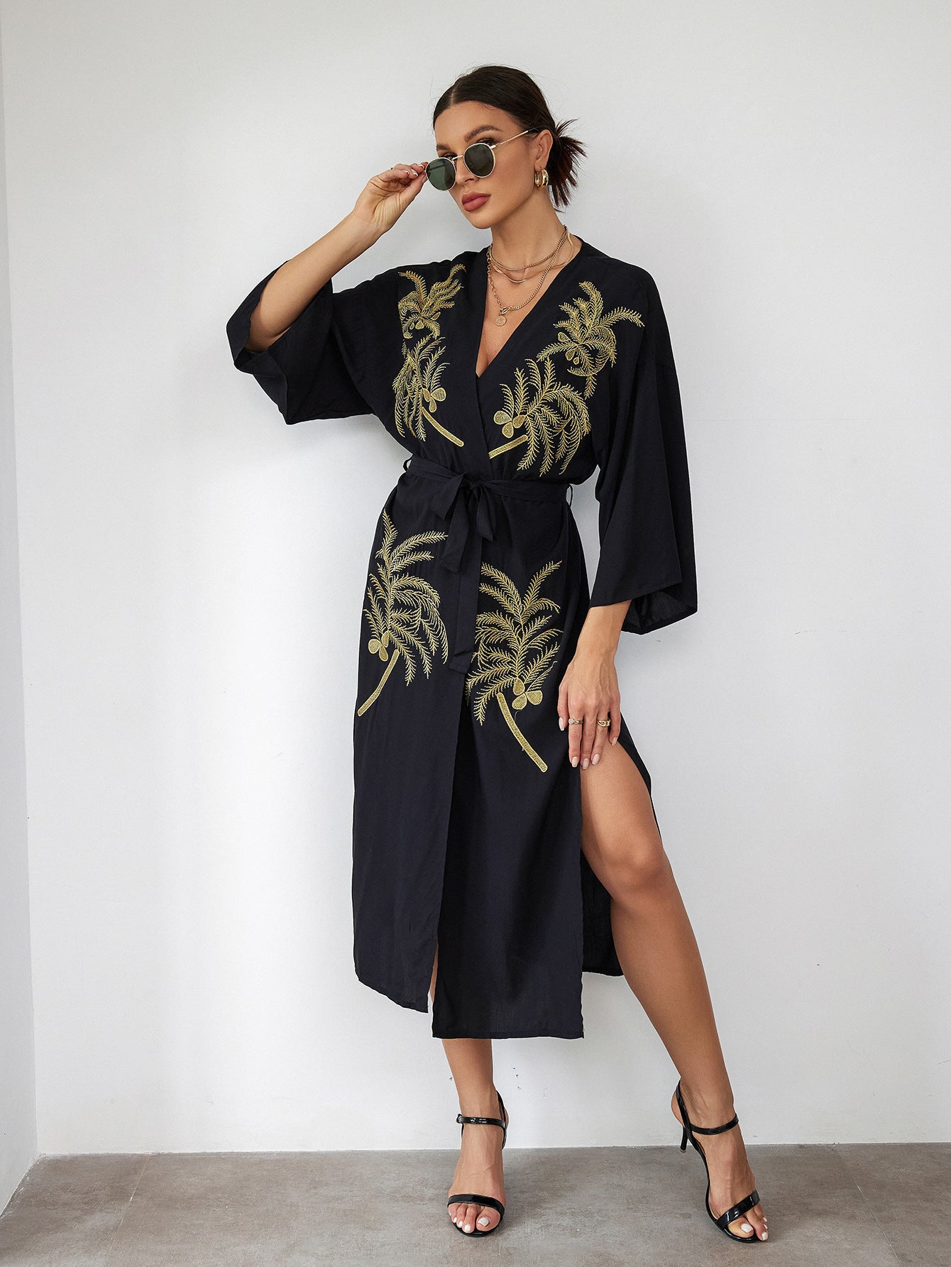 Womens Embroidered Beach Cover-Up Sun-Protective Cardigan Bikini