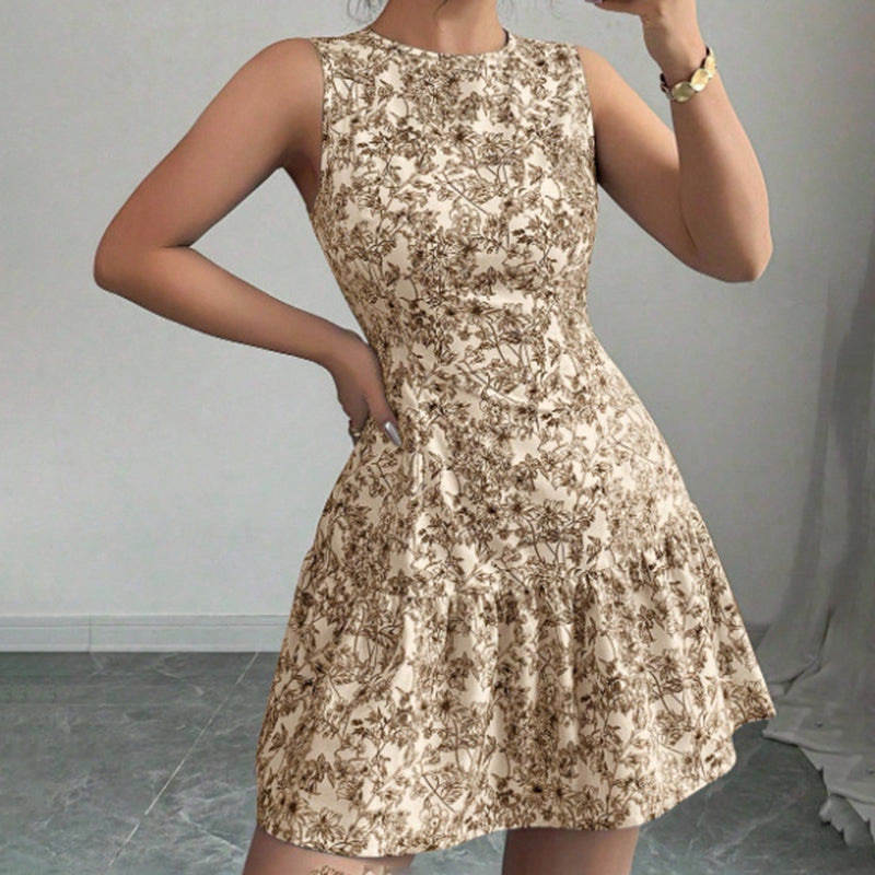 Women's Elegant Floral Print A-Line Mini Dress Sleeveless Casual Cocktail & Party Dress