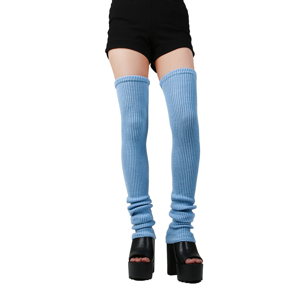 Thigh High Sock Thick Stripes Vertical Stripes Solid Color Hair Stockings