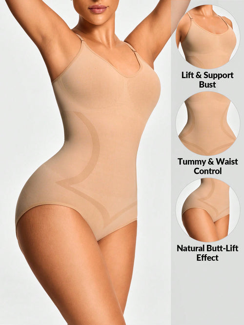 Adjustable Strap Full Body Shapewear Bodysuit - Bust Lift, Tummy Control & Butt Enhancement