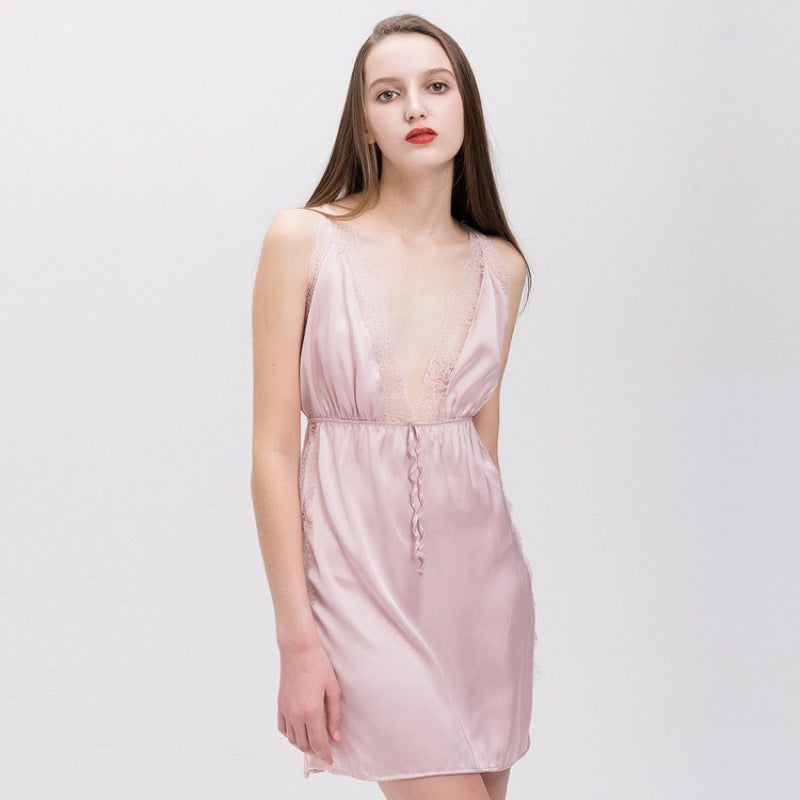 Female Big V-neck Beauty Back Sling High Slit Nightdress Sexy Lingerie