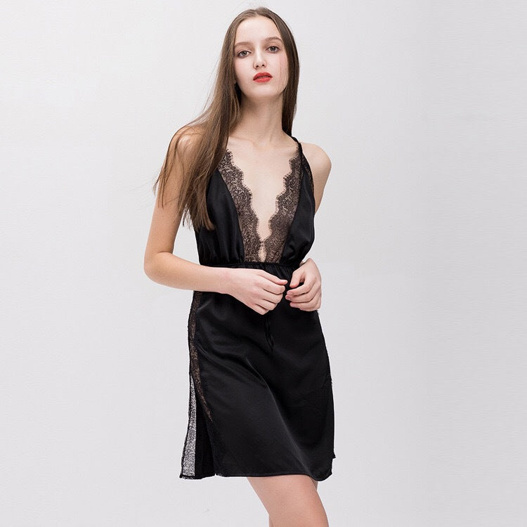 Female Big V-neck Beauty Back Sling High Slit Nightdress Sexy Lingerie