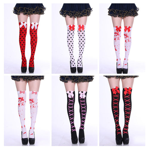 Fashion Halloween Candy Color Bowknot Stockings Costume Props