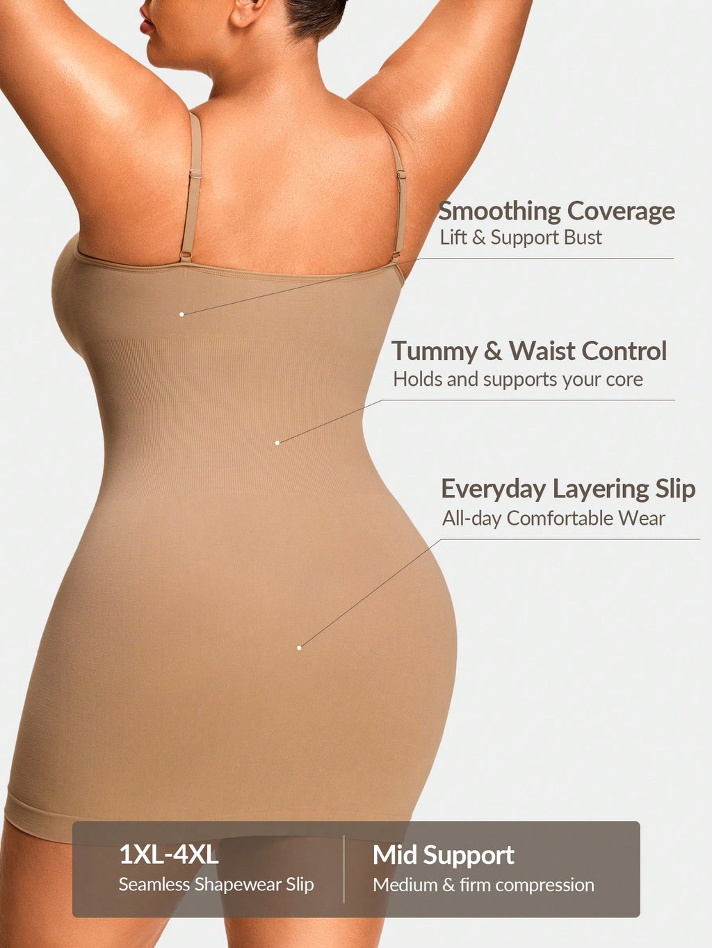 Women's Firm Control Shapewear Slip Dress - Bust Support & Waist Curve Contour