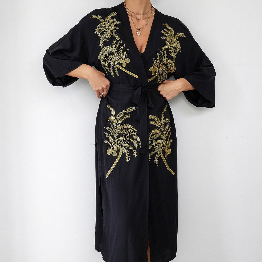 Womens Embroidered Beach Cover-Up Sun-Protective Cardigan Bikini