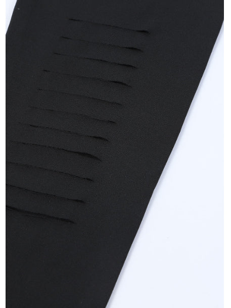 Black Solid Color High Waist Ripped Leggings