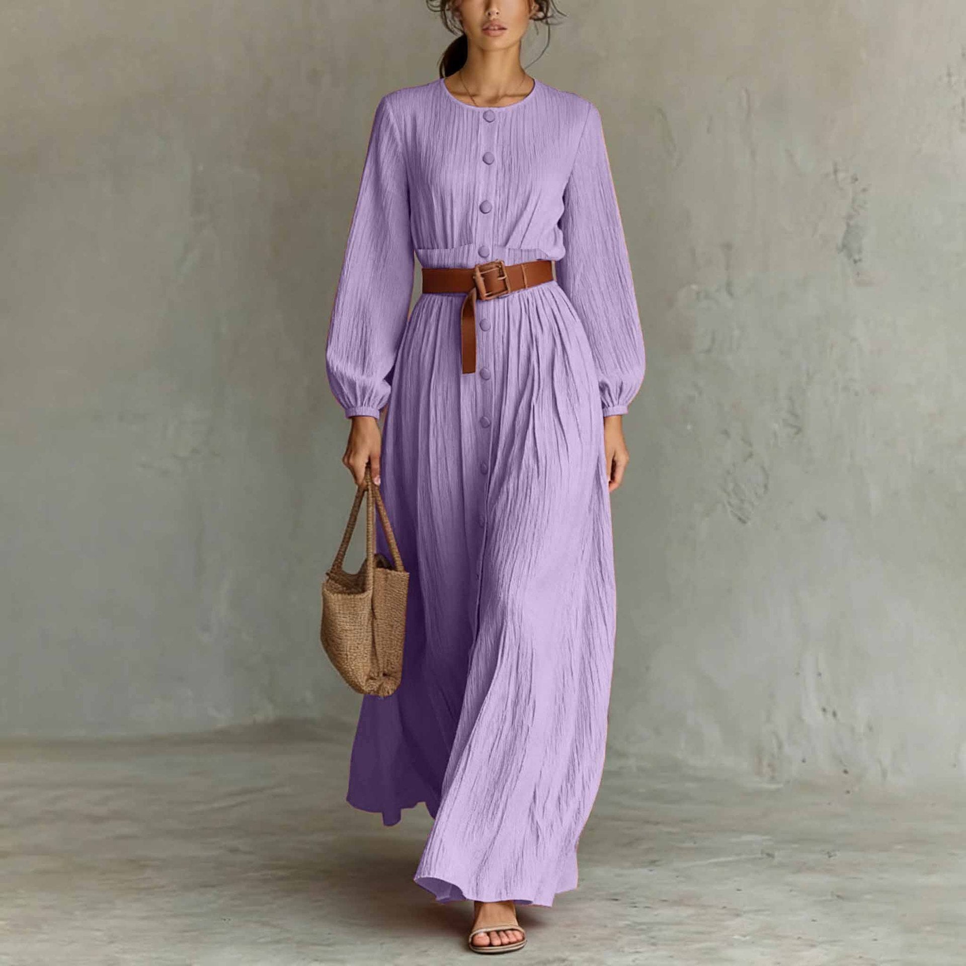 Elegant Long-sleeve Button-up Dressbestseller