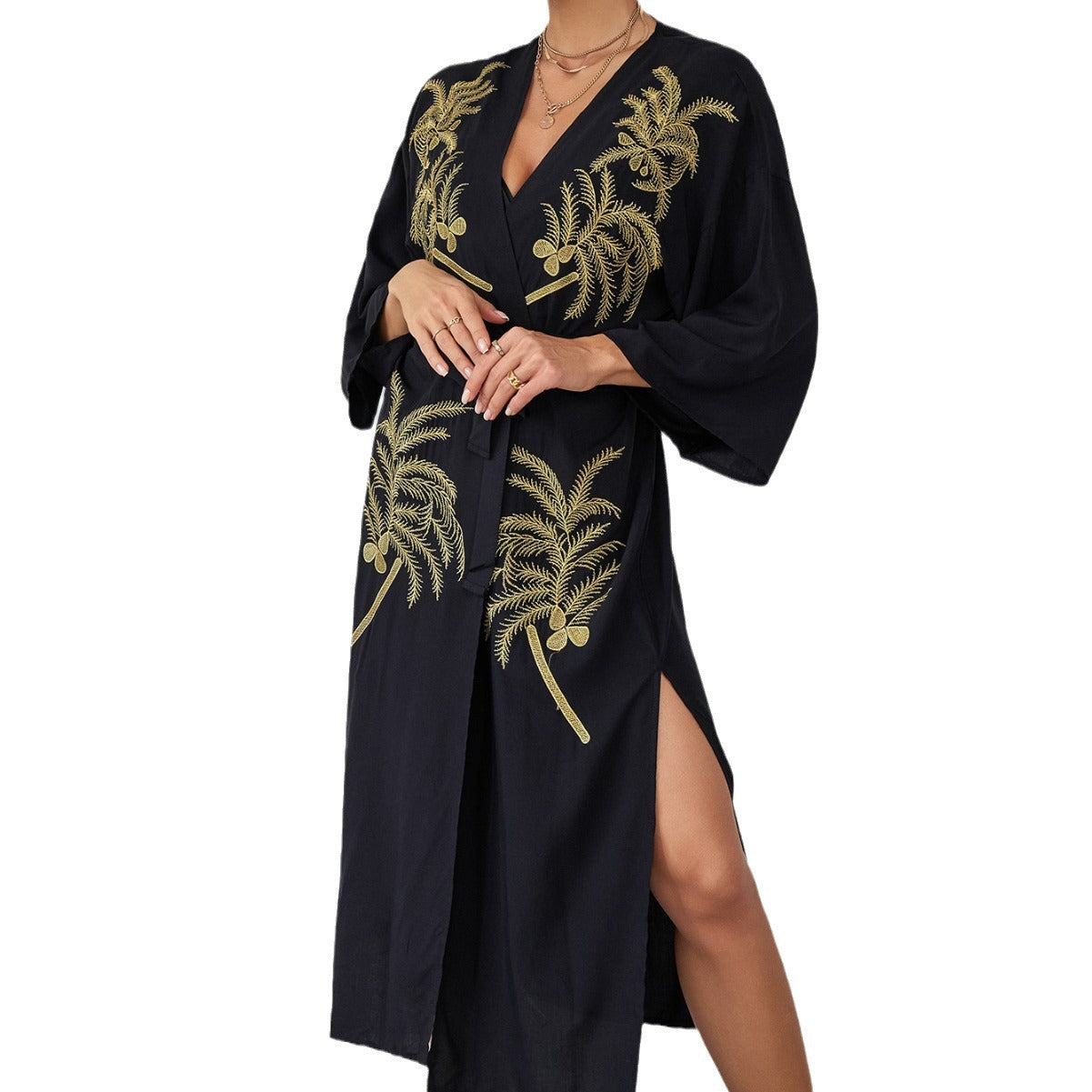 Womens Embroidered Beach Cover-Up Sun-Protective Cardigan Bikini