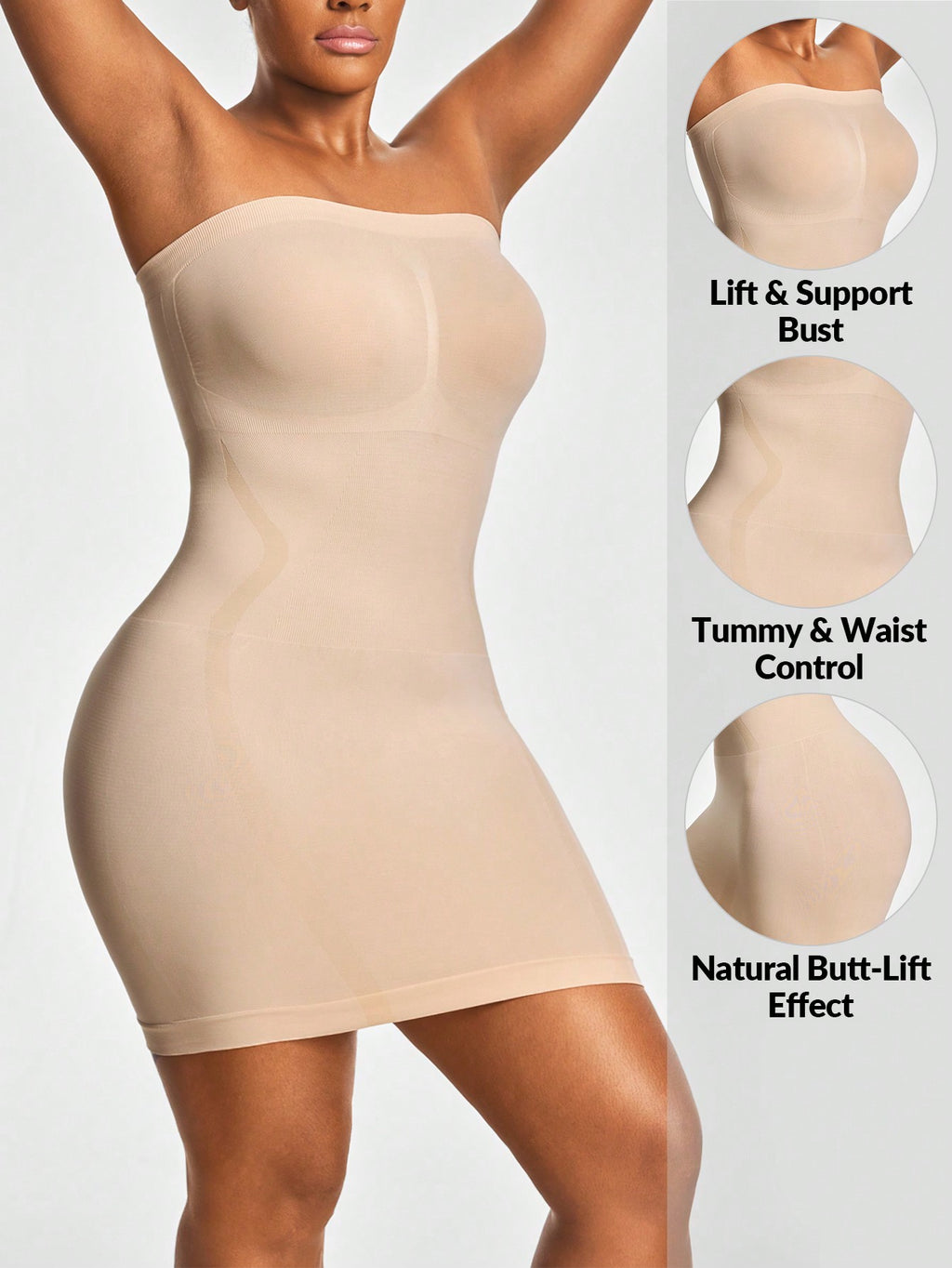 Strapless Full Body Shapewear Dress - Bust Lift, Tummy Control & Natural Butt Enhancement
