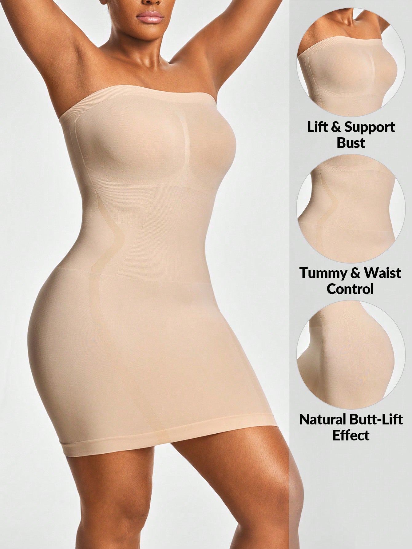 Strapless Full Body Shapewear Dress - Bust Lift, Tummy Control & Natural Butt Enhancement