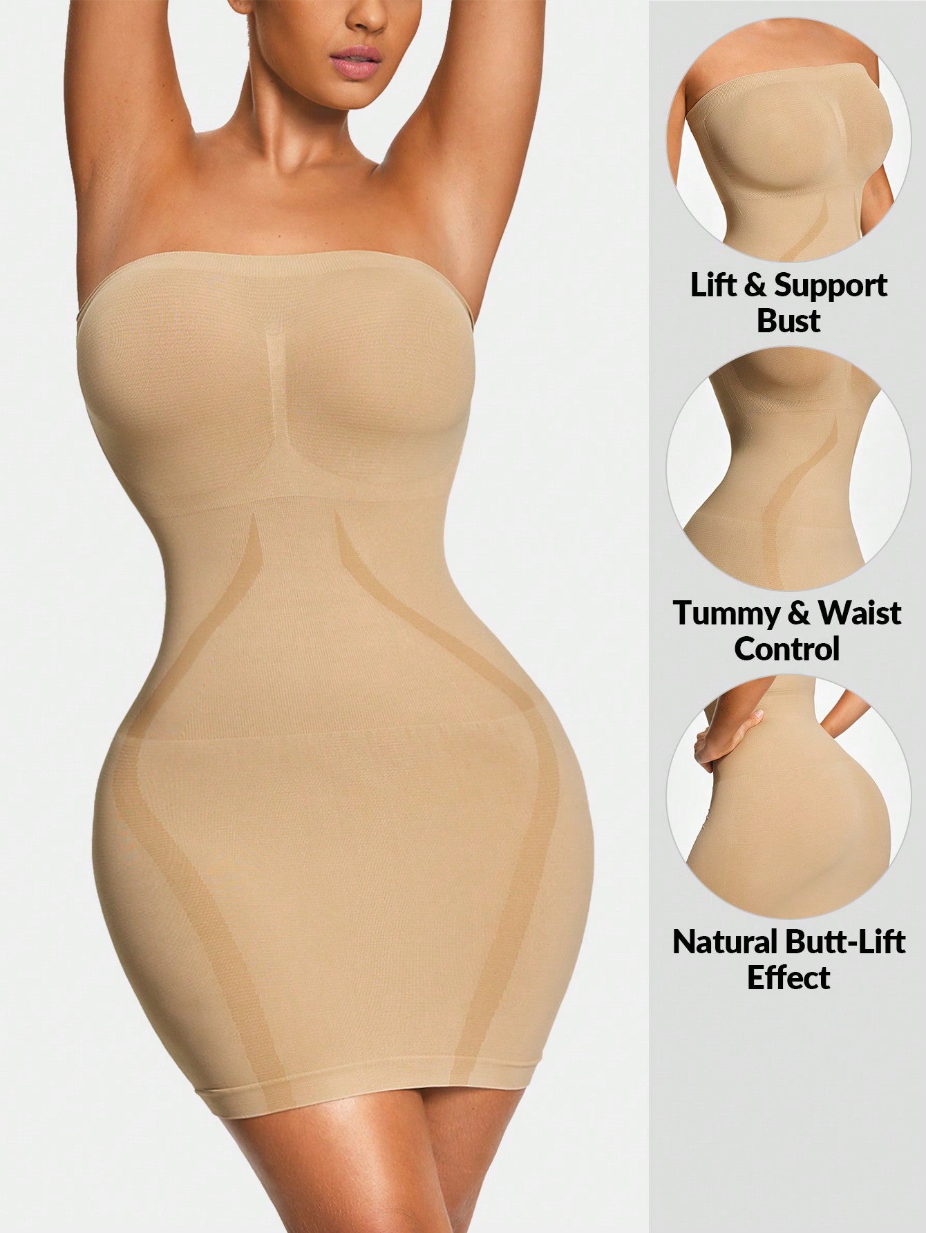 Strapless Full Body Shapewear Dress - Bust Lift, Tummy Control & Natural Butt Enhancement