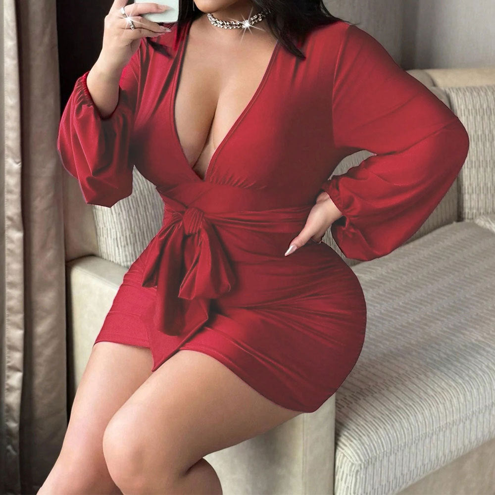 V-neck Summer High-waisted Sheath Cocktail Dress